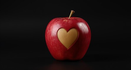 Obraz premium Red Apple with Heart Shape Cutout - Love, Health, and Valentines Day Concept
