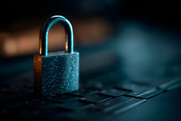 Laptop with digital padlock png, data and cyber security concept, transparent background, passwords management, business documents, online security, isolated