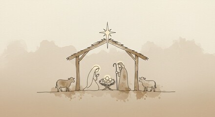 Illustrated Nativity: The Holy Family Celebrating Jesus' First Day