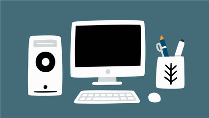 simple and minimalist illustrations of Scandinavian-inspired pc. desktop. desk work. designer. engineer.