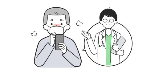 Online Doctor Consultation with Sick Man Coughing via Telemedicine and Healthcare App