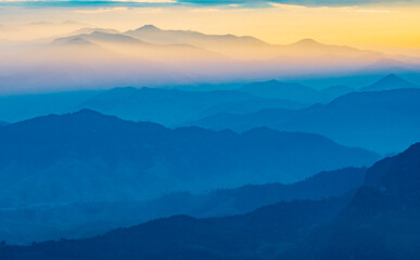 mountains in the fog