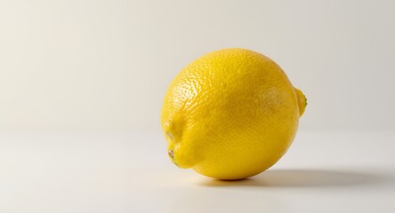 Single Lemon on White Background, Fresh Citrus Fruit, Yellow, Healthy Food Photography