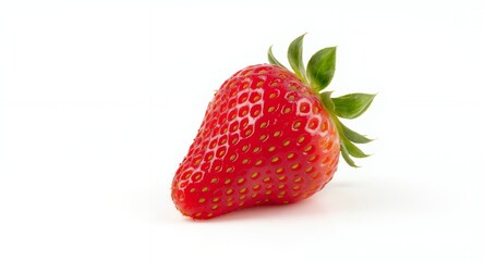 Single Red Strawberry Isolated on White Background, Fresh Fruit, Healthy Food Photography