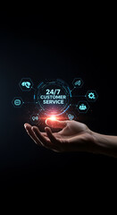 Fototapeta premium 24/7 Customer Service Concept with Hand and Digital Icons