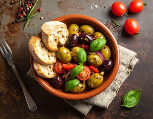 Colorful Mediterranean appetizer bowl