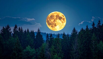 Full moon over forest at night