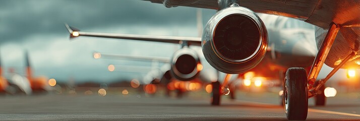 Airplane engines on tarmac at night