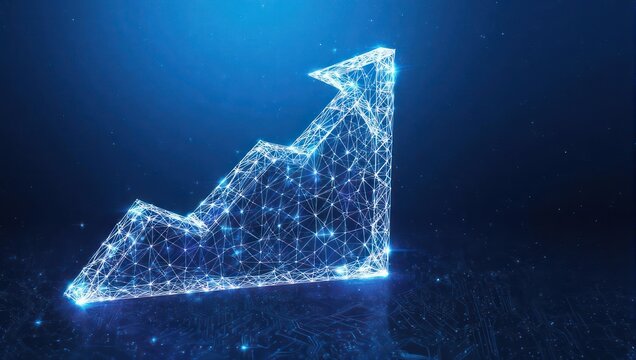 Dynamic digital growth arrow symbolizes soaring financial success and innovation in a futuristic data-driven economy