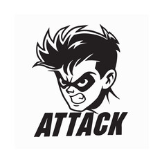 Aggressive Cartoon Fighter Face Vector Logo Design on white background