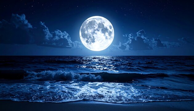 Full moon over the ocean at night - Powered by Adobe