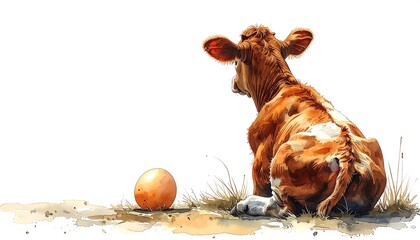Cute calf looking away from a ball
