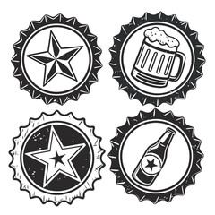 Beer Bottle Mug And Star Emblems In Vintage Style glass