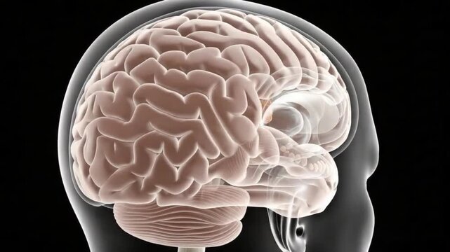 Human Brain Anatomy Showing Pineal Gland Position in X-ray Silhouette