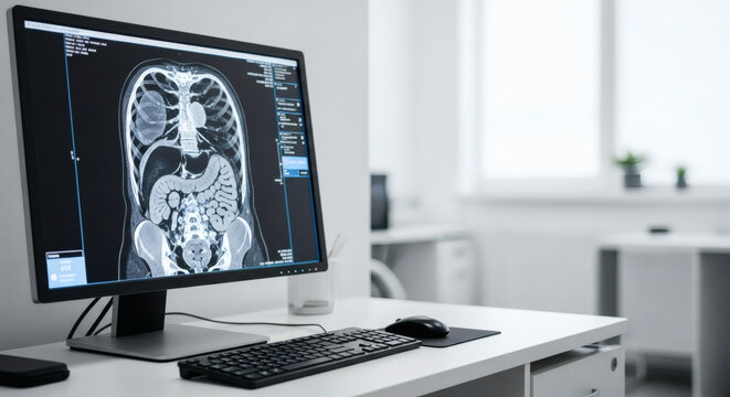 Medical XRay Image Displayed on Computer Monitor. - Powered by Adobe