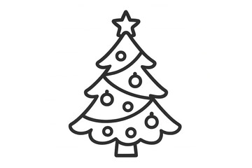 Minimalist christmas tree line art with star and ornaments on transparent background for festive design projects