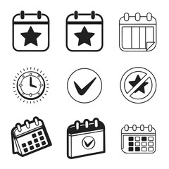 Calendar and time icons with stars and checkmarks date