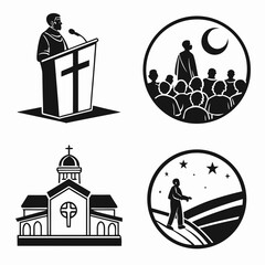 Christian Sermon and Church Icons Keywords: christianity, sermon, preacher, church, cross