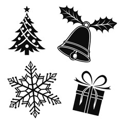Christmas Icons Silhouette Set tree snowflake