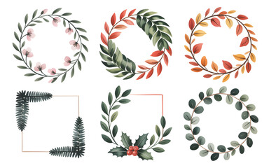 Obraz premium Watercolor Botanical Frames and Wreaths Collection Floral Inspired Decorative Borders for Nature Themed Invitations and Garden Design Projects