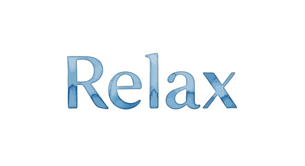 Fototapeta premium Soothing blue watercolor text 'Relax' on a clean white background, evoking tranquility and peace for wellbeing