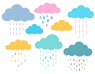 Cute cartoon clouds with rain