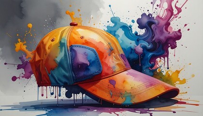Colorful baseball cap with vibrant splatters
