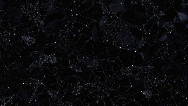Abstract network of interconnected lines and nodes, representing data flow and digital connections against a dark background