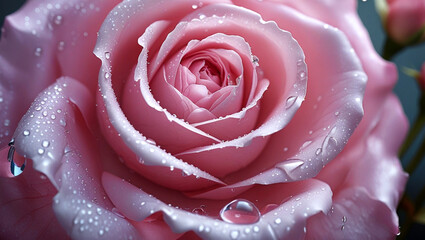 Close-up of a Pink Rose with Fresh Dew Drops