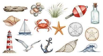 Watercolor Nautical Clipart A Collection of Seaside and Maritime Elements