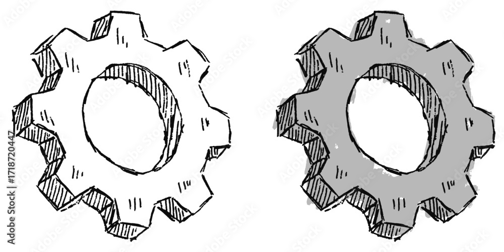 Poster grunge sketch hand-drawn gear cog vector. ideal for adding a raw, textured feel to engineering and t