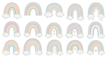 Charming Pastel Rainbows and Clouds Watercolor Clip Art Set for Stationery and Crafts