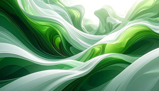 Abstract flowing green and white shapes