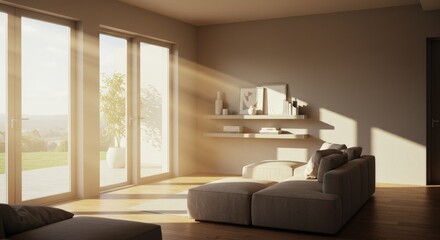 Fototapeta premium Modern Living Room with Sunlight and Sofa.