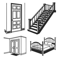 Interior Architectural Elements And Bedroom Furniture Keywords: door, doorway, stairs, staircase