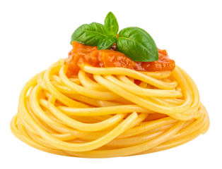  A pile of cooked spaghetti pasta with a light orange sauce isolated on transparent background 