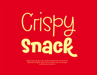 Vector Delicious label Crispy Snack. Creative Handwritten Font. Decorative Alphabet Letters and Numbers set.