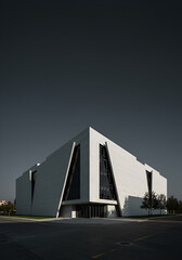 A modern architectural marvel standing boldly against a somber sky inviting contemplation with striking angular design
