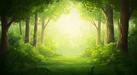 Fototapeta premium A Lush Forest Clearing Bathed in Sunlight