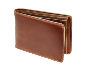 Brown leather wallet isolated on transparent background