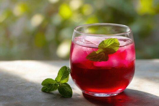 Chilled Pink Kokum Sharbat Cocktail with Mint Leaves in Glass