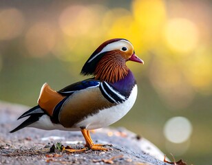 Colorful bird perched on rock