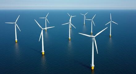 Majestic offshore wind turbines harness clean energy across vast blue ocean, powering a sustainable future with renewable technology