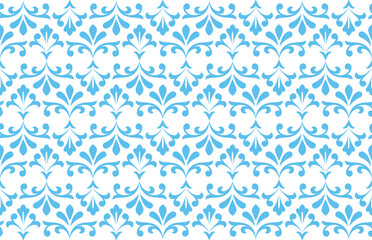 Floral pattern. Seamless vector background. Vintage wallpaper in the Baroque style. White and blue ornament for fabric, wallpaper, packaging. Ornate Damask flower illustration
