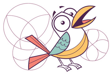 Exaggerated Cartoon Bird with Geometric Circles Keywords: bird, cartoon, exaggerated, eyes
