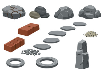 Assorted stones bricks circles and gravel in neutral shades