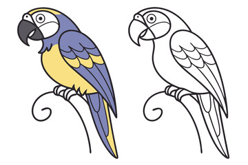 Two Macaw Parrots One Colored One Outline bird blue