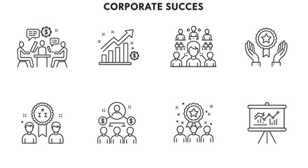 Fototapeta premium Corporate Success Icons Achievement, Collaboration, and Growth Symbols