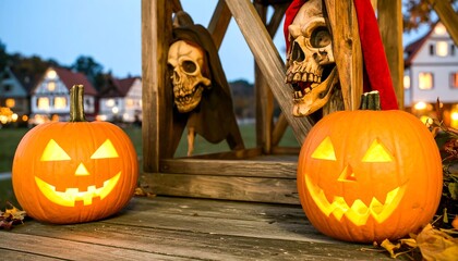Halloween pumpkins at dusk