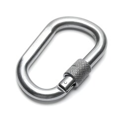 Metal carabiner on white background